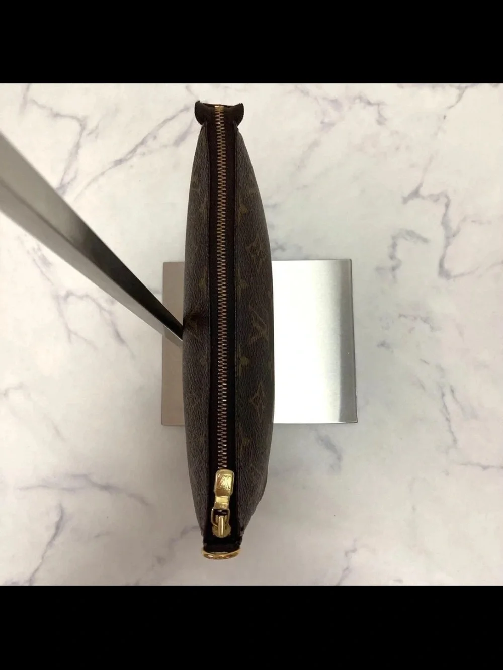 Louis Vuitton Brown Monogram Crossbody Pochette with Red-Trim Strap